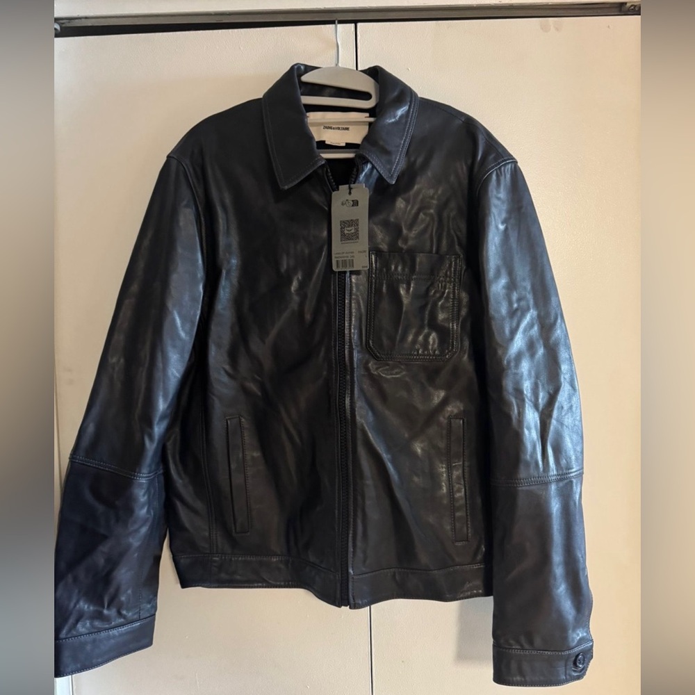 Women’s Navy Leather Jacket